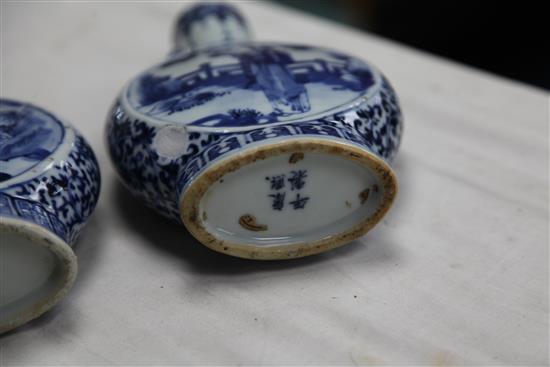 A pair of Chinese blue and white moon flasks, Kangxi four character marks, late 19th century, 20.5cm